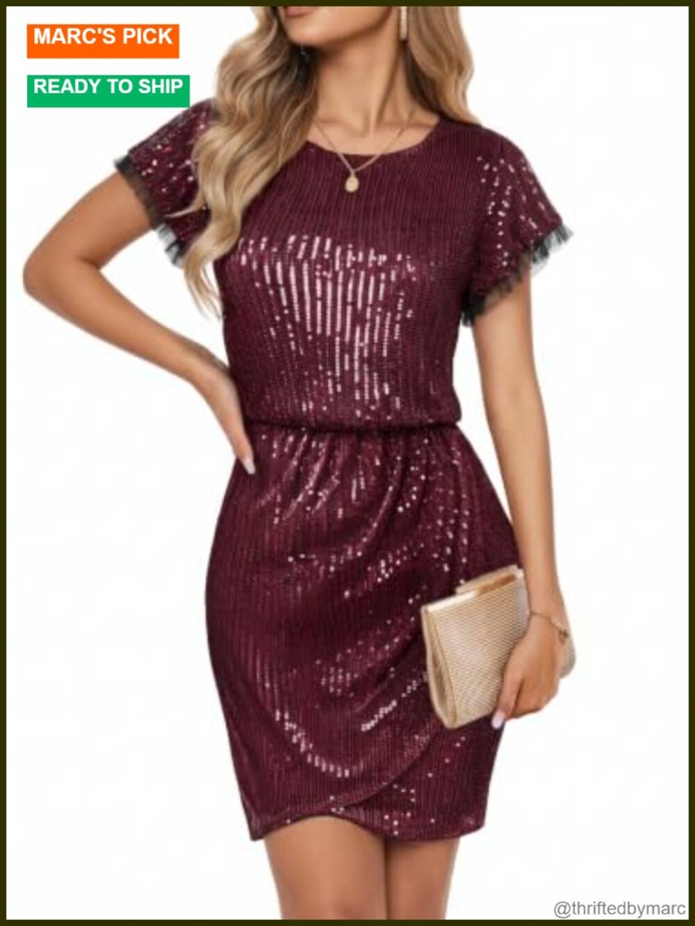 Sequin Midi Dress Cap Sleeve Ruffle Bodycon Cocktail Party